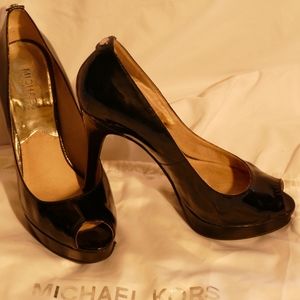 Classic black peep toe heels